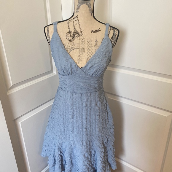 VICI Collection Tiered Cottagecore Long Maxi Dress Size Med Chambray Blue Boho - Picture 9 of 9